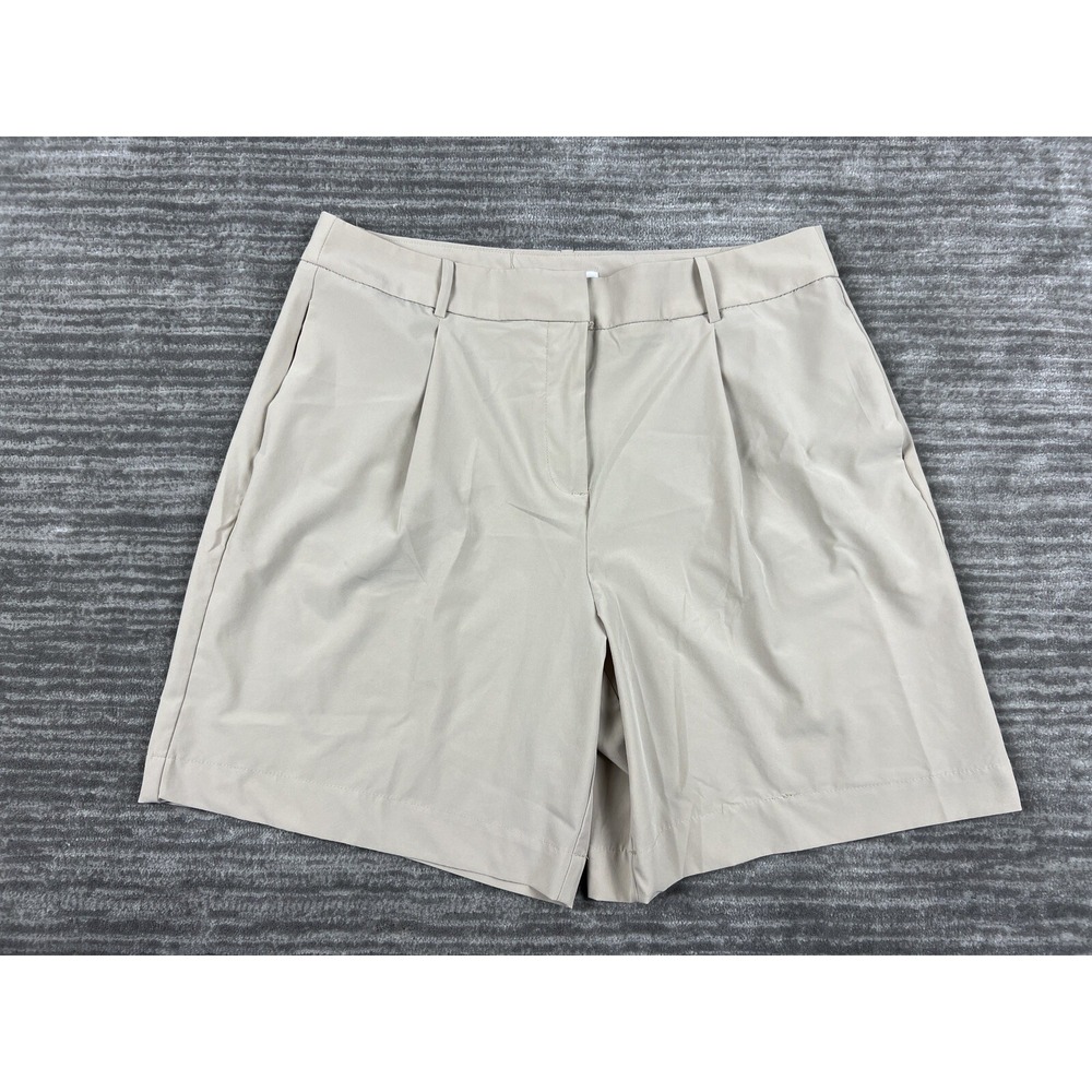 Calvin Klein Shorts Women 14 Tan Pleated Dress High Rise Stretch Casual Tailored